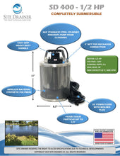 Load image into Gallery viewer, Brochure for Site Drainer Stainless Steel SD 400 1/2Hp Non clogging Electric submersible dewatering pump and trash pump